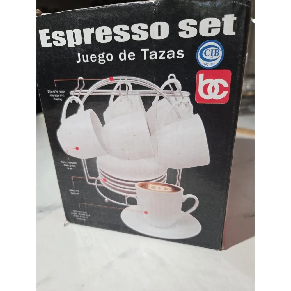 BC Service For 6 Espresso Set. Cups, Saucers, And Display/Storage Stand. 4oz...